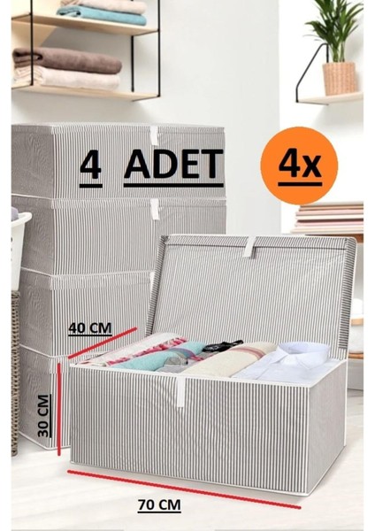 Daisyhome 4 Adet Kapaklı Kutu Hurç Mega Boy 70*40*30* Çok Amaçlı Kutu Hurç