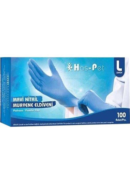 Mavi Nitril Pudrasız Large 100'Lü