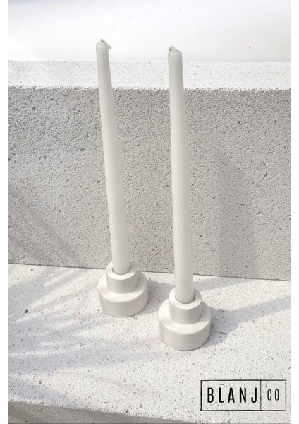 Blanj 2'Li Step Beyaz Şamdan Mumluk