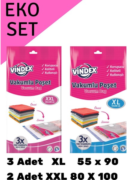 Vinde x  5'Li Eko Vakumlu Poşet Vakumlu Hurç Ekonomik Set