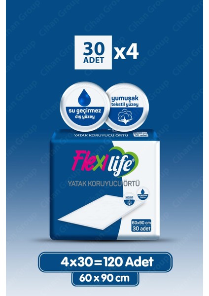 Flexi Life Fle x i Life Hasta Altı Bezi Yatak Koruyucu 60 x 90 cm  30'Lu 4 Paket