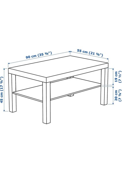Dekoratif Lack Orta Sehpa Mobilya Siyah Renkli (55 x 90 cm ) Lack Orta