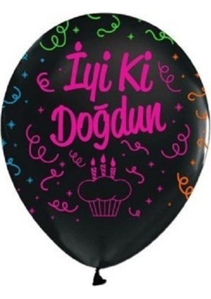 Floresan Iyi Ki Doğdun Çepeçevre Baskılı Balon 10 Adet Floresan Çepeçevre Baskılı