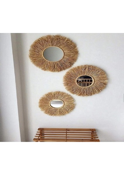 Woodda Dekoratif Aynalı Rafya Duvar Süsü Bohemian Style 3 Adet 45 Cm indirimleri