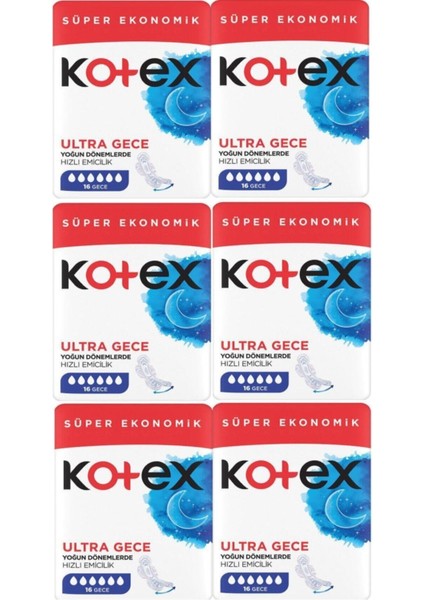 Ultra Hijyenik Ped Gece 16'lı 6 Adet