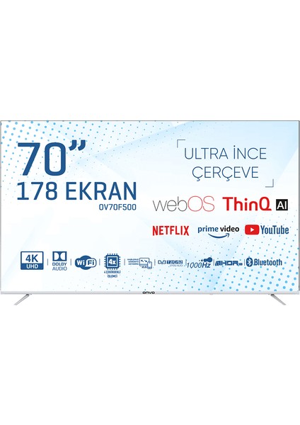 OV70F500 70" 178 Ekran Uydu Alıcı 4K Ultra HD webOS Smart LED TV (Çerçevesiz)