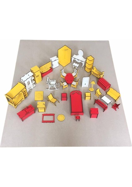 Ahşap Oyun Evi 80CM 27 Eşya Sarı-Kırmızı LED Işıklı Isim Yazılır Belinay 80CM 27 indirimleri