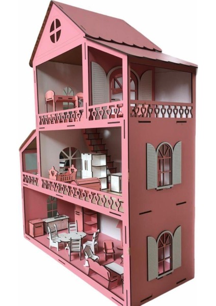 Ahşap Oyun Evi 80CM 36 Eşya Pembe Isim Yazılır Belinay 80CM 36 fiyatları