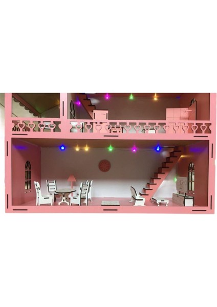 Işıklı Ahşap Barbie Bebek Oyun Evi Eşyalar Dahil Isim Yazılır Belinay 80CM 21 Eşya LED fırsatları