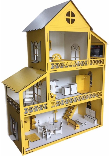 Ahşap Oyun Evi 80CM 27 Eşya Sarı Isim Yazılır Belinay 80CM 27 modelleri