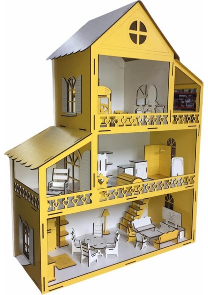 Ahşap Oyun Evi 80CM 36 Eşya Sarı Isim Yazılır Belinay 80CM 36 modelleri