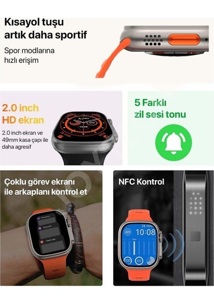 EC Shop Alysatech Apple Watch 8 Ultra Orj. Dt8 Ultra Ios ve Android Uyumlu Gerçek 49MM Suya Da Lı Dt No.1