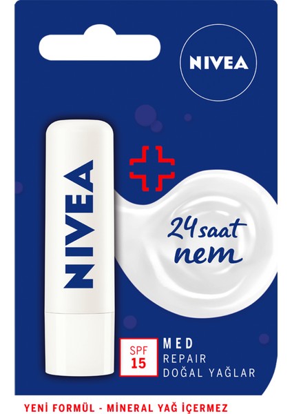 NIVEA Dudak Bakım Kremi Med Repair x3 Adet,Doğal Yağlar ile 24 Saat Nemlendirme,SPF15 Güneş Koruyucu