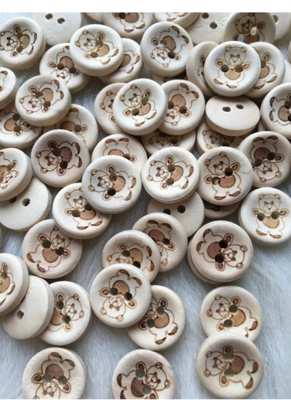 Ahşap Ayıcık Çizimli Düğme 1.5 cm 20 Adet