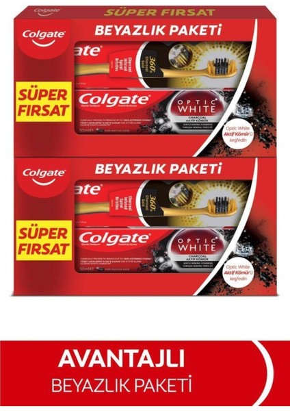 Optic White Diş Macunu 50 ml X2+ 360 Charcoal Gold Yumuşak Diş Fırçası X2 Adet fiyatları