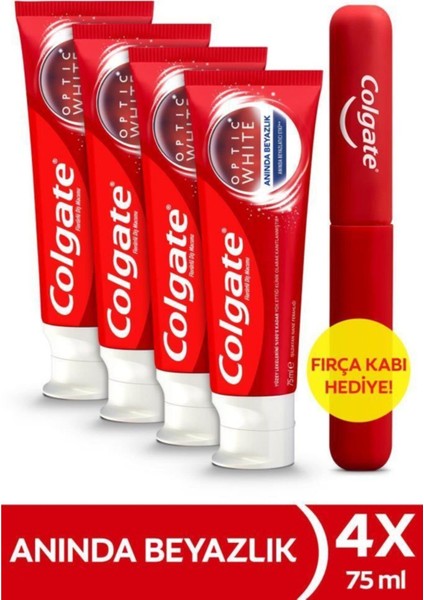 Optic White Anında Beyazlık Diş Macunu 75 ml x 4 Adet Fırça Kabı Hediye