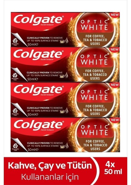 Optic White Kahve Çay ve Tütün Kullanıcıları Için Diş Macunu 4x 50 ml 4 Lü
