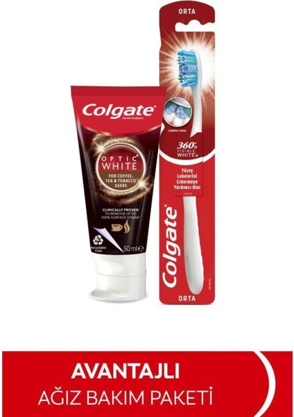 Optic White Kahve,çay ve Tütün Için Diş Macunu 50 Ml+Orta Diş Fırçası fiyatları