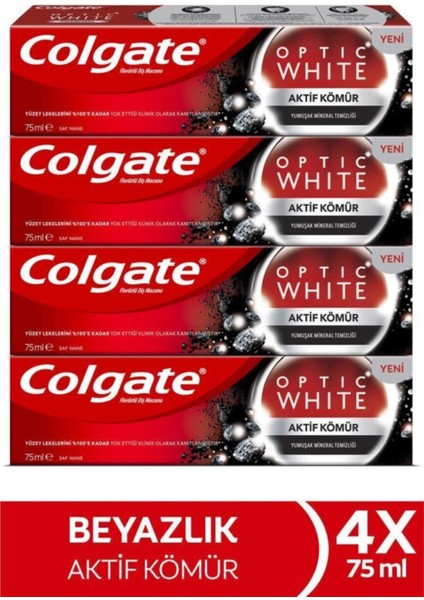 Optic White Aktif Kömür Yumuşak Mineral Temizliği Diş Macunu 4 x 75 ml