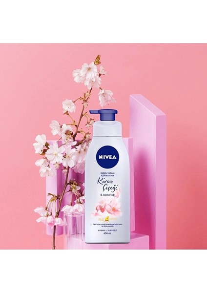 NIVEA Q10 Sıkılaştırıcı Vücut Losyonu 250 ml,10 Günde Sıkılaş,Kiraz Çiçeği & jojoba Yağı Pump Nemlendirici Vücut Losyonu 400 ml