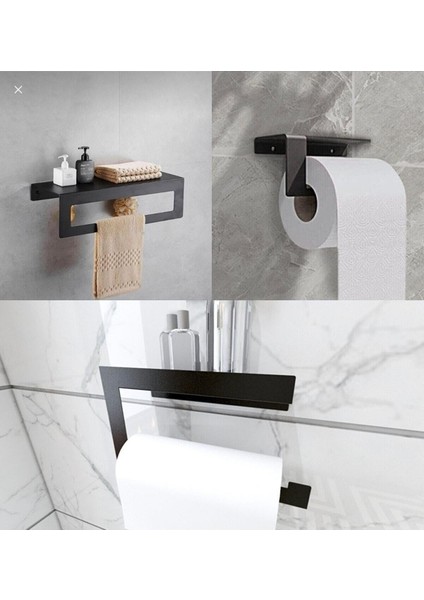 Modern Metal 3'lü Set Raflı Banyo Havlu Askılığı-Rolu Havlu Askılığı -Tuvalet Kağıtlığı