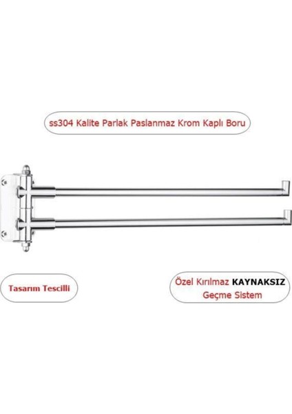 Banyo 2 Li Döner Havluluk 304 Kalite Paslanmaz Krom Kaplama
