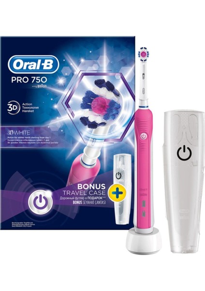 Pro 750 Pembe Şarj Edilebilir Diş Fırçası Seyahat Kutusu