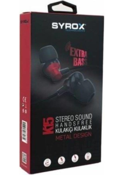 K15 Metal Extra Bass Mikrofonlu Kulak Içi Kulaklık Syrox K15 - Kırmızı fiyatları