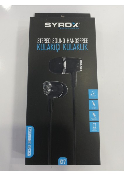 K17 Stereo Kulakiçi Kulaklık (4 Renk) Syrox Kulakiçi