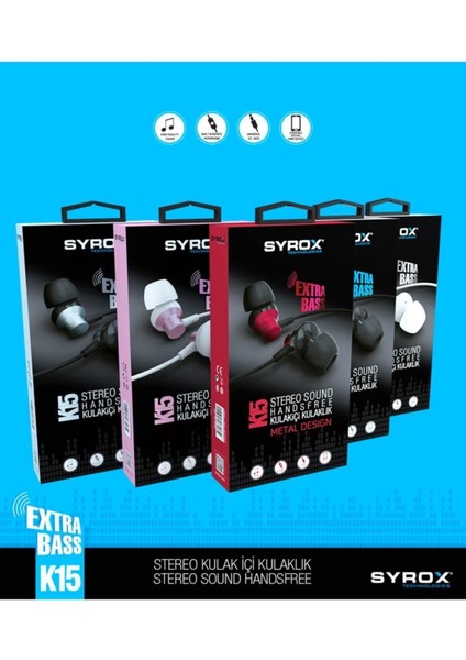 K15 Metal Extra Bass Mikrofonlu Kulak Içi Kulaklık Syrox K15 - S fiyatları