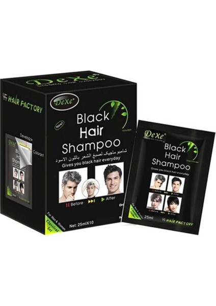 Black Hair Shampoo 25 ml X10 Beyaz Saç Kapatıcı Siyah Boya EYE008