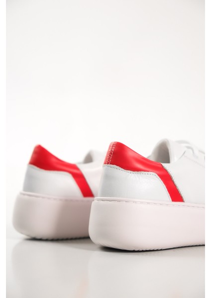 MB6303-BK Kadın Kalın Taban Kırmızı Beyaz Hakiki Deri Sneaker & Spor Ayakkabı fırsatları