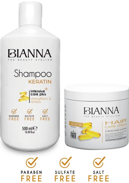 Tuzsuz Şampuan 500 ml Sülfat ve Paraben Içermez + Saç Kremi 500 ml Keratin