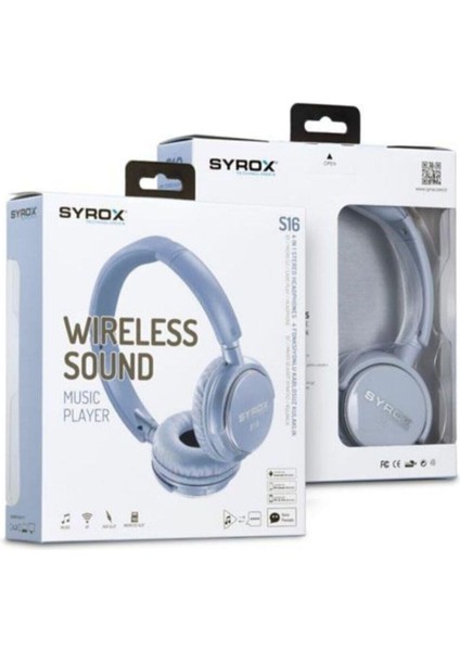 Kablosuz Bluetooth Kulaklık S16 Mavi