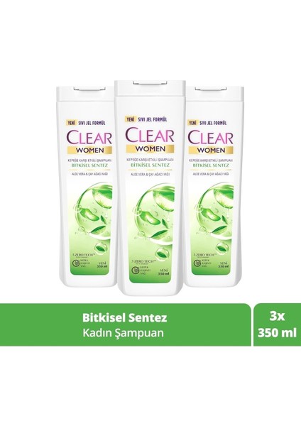 Women Kepeğe Karşı Etkili Şampuan Bitkisel Sentez Aloe Vera & Çay Ağ Yağı 350 ml X3 Adet