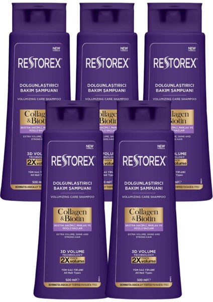 Collagen&biotin Dolgunlaştırıcı Şampuan 500 ml 5 Adet Restorex Collagen 500