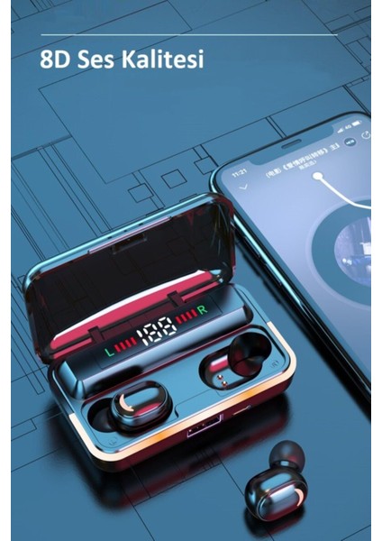 Teknoloji World E10 Mi Pods Kablosuz Kulaklık | Suya Da Lı Powebankli Bluetooth 5.1 Rbg Işıklı Oyuncu E10