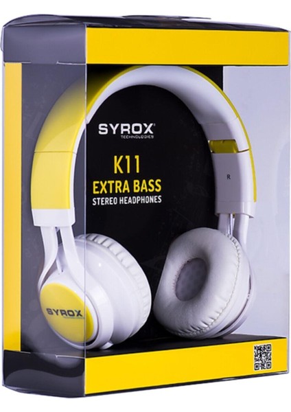 K11 Mikrofonlu Stereo Kablolu Kulak Üstü Kulaklık Syrox K11 - Sarı