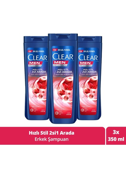 Men Kepeğe Karşı Etkili Şampuan Hızlı Stil 2'si 1 Arada Kolay Şekil Alan Saçlar 350 ml X3 Adet