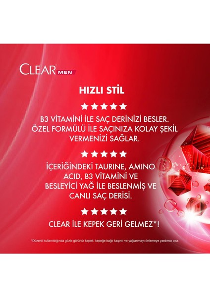 Men Kepeğe Karşı Etkili Şampuan Hızlı Stil 2'si 1 Arada Kolay Şekil Alan Saçlar 350 ml X3 Adet