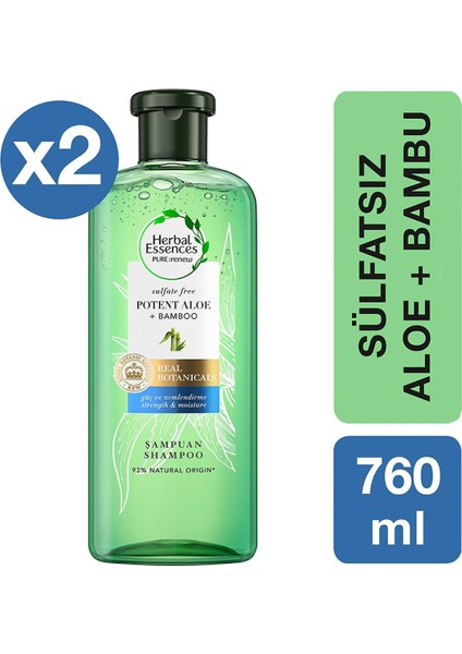 Herbal Essences Sülfatsız Şampuan Aloe Gücü Bambu 380 ml x 2 Adet