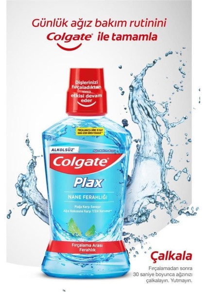 Plax Nane Ferahlığı Alkolsüz Ağız Bakım Suyu 500 ml + Plax Taze Nane 250 ml x 2 Adet fiyatları