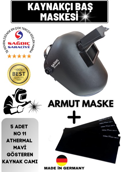 Kaynakçı Armut Tip Baş Kaynak Maskesi ve Athermal Kaynak Camı 9 Numara