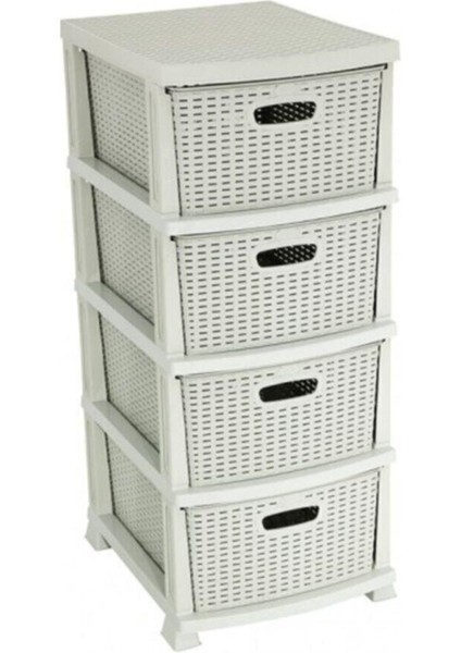 Plastik Rattan Komidin (4 Çekmeceli Sebzelik) Kirli Beyaz