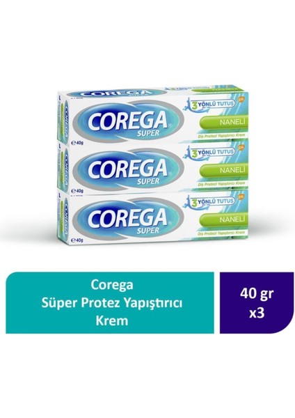 Süper Protez Yapıştırıcı Krem Naneli 40GR x 3 Adet