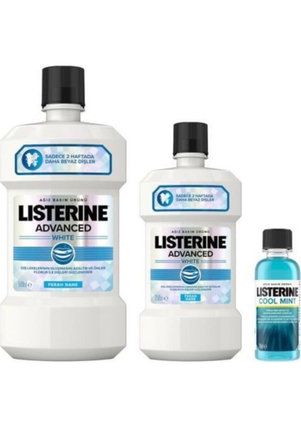 Advanced White Hafif Tat Alkolsüz Ağız Bakım Suyu 500 ML+250 ml & Cool Mint 95 ml fiyatları