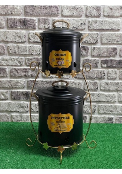 Feronyahome & Garden 2'li Gold Standlı Halatlı Siyah Patates Soğan Kovası