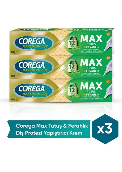 Max Tutuş & Ferahlık Diş Protezi Yapıştırıcı Krem 40G x 3 Adet