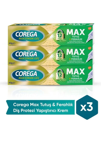 Max Tutuş & Ferahlık Diş Protezi Yapıştırıcı Krem 40G x 3 Adet