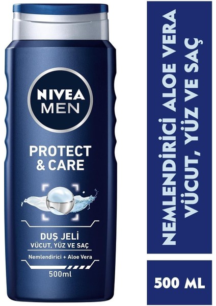 Men Protect&care Duş Jeli 500ML, 3'ü 1 Arada Komple Bakım, Vücut, Saç ve Yüz Için